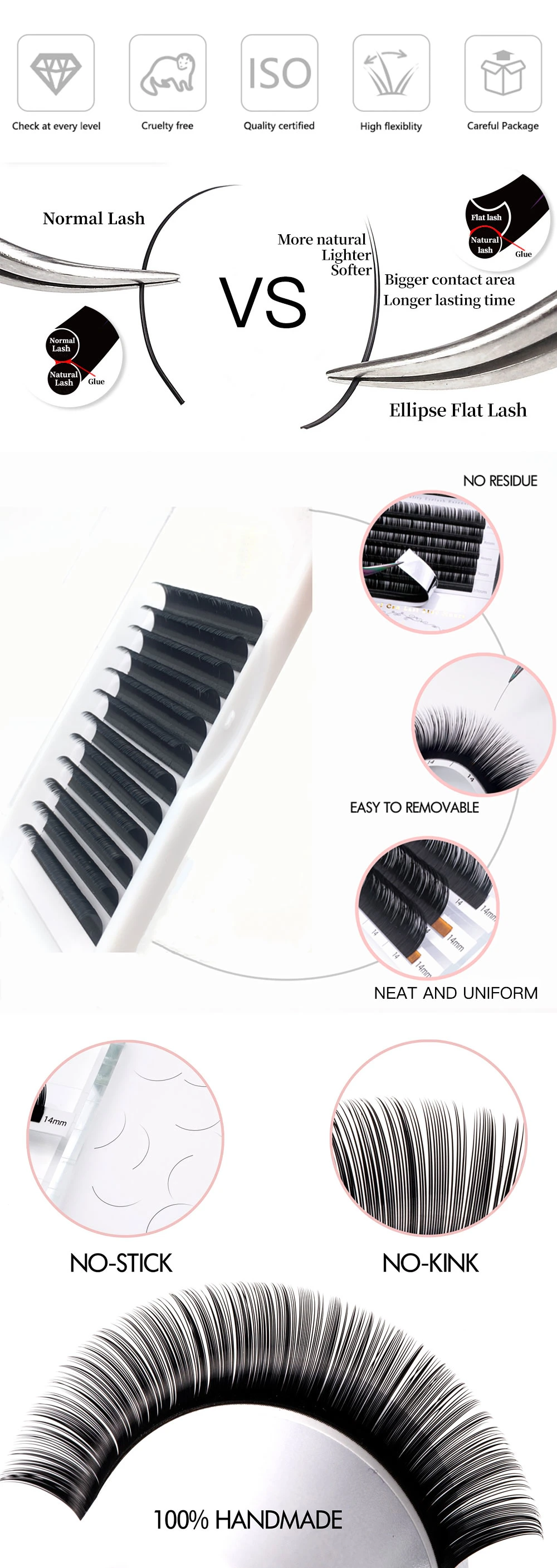 Best Price Ellipse Flat Eyelash Extension Real Silk Lashes Individual Eyelash Extension Eyelashes Supplies Split Tips Lashes