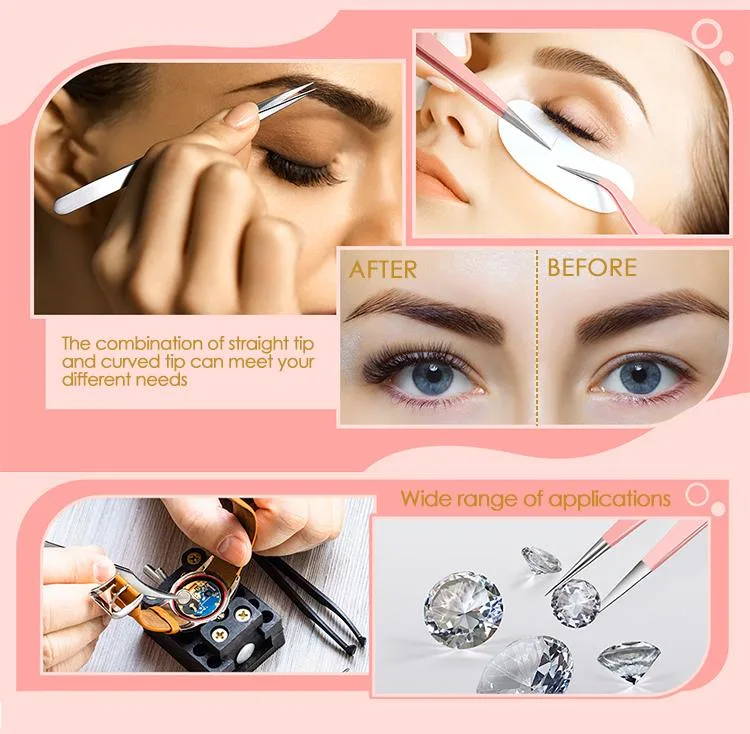Lash Extensions Tweezers Set Stainless Steel Straight and Curved Tweezers Professional Volume Eyelash Extensions Tweezers