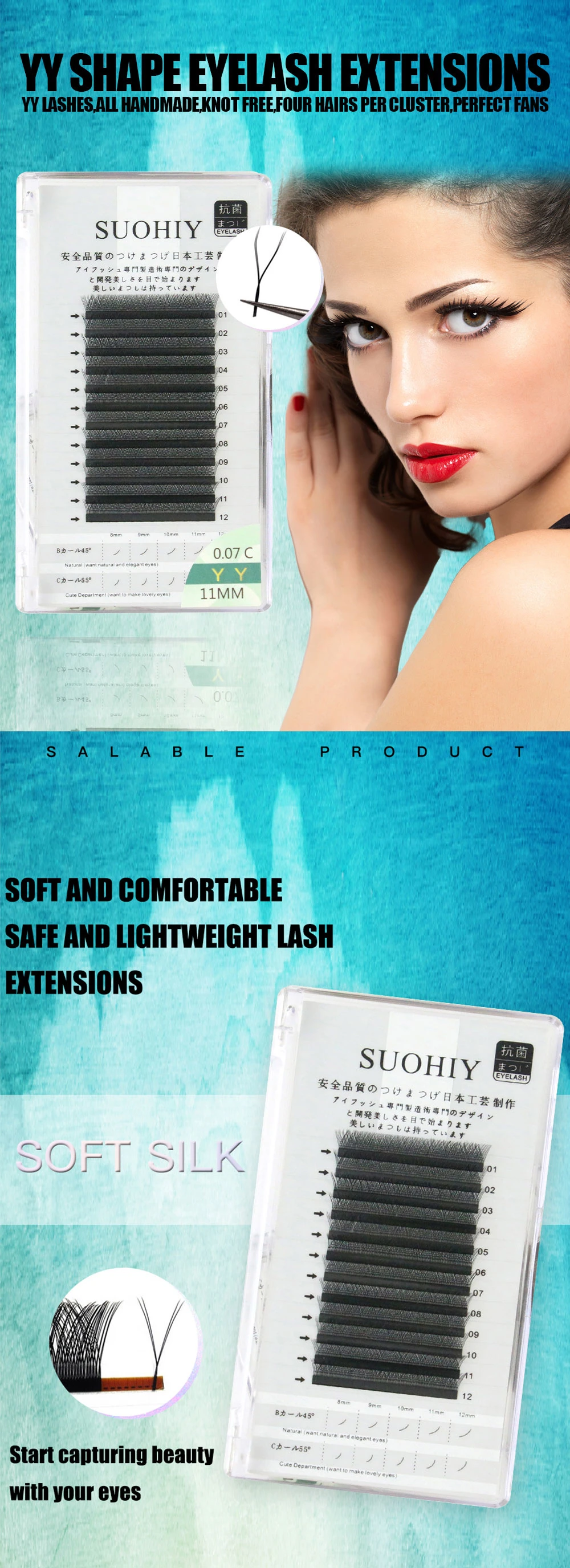 0.07mm Private Label Vegan Lashes Extension Yy Style Eyelash Extension Organizer Box