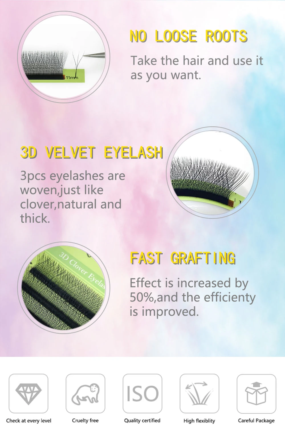 12m Length Individual False Mink Eyelashes Y Yy W Clover Lash Extensions 0.07mm